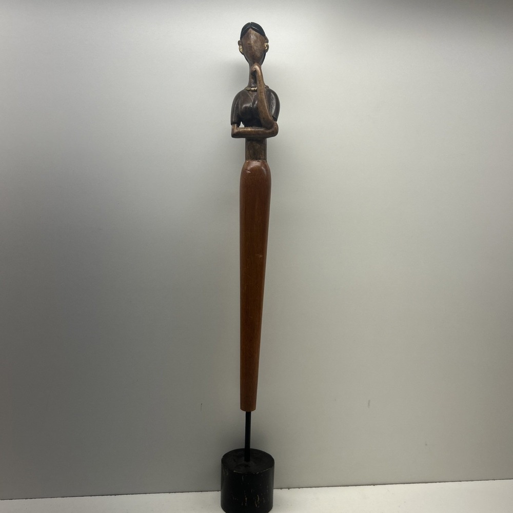 Mid Century Modern Tall Wooden Female Figurine Sculpture MCM Decor Statue